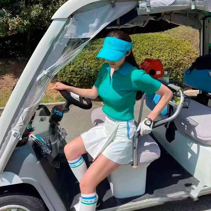 2023 Summer Women's Short Sleeve golf T-shirt Knitted Shirt Korean Version Elastic Breathable Ice Slim Comfortable Outdoorwear