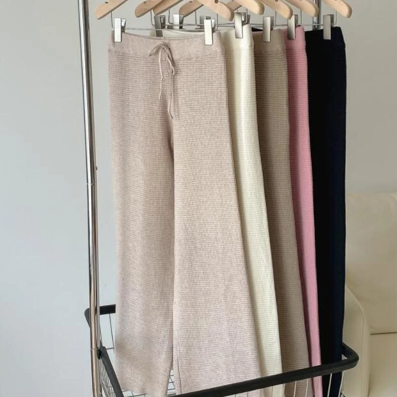 

Vintage Trousers Autumn and Winter 2022 Knitted Pants High Waist Wide Leg Pants Women Fashion New Casual Pants Streetwear 23068