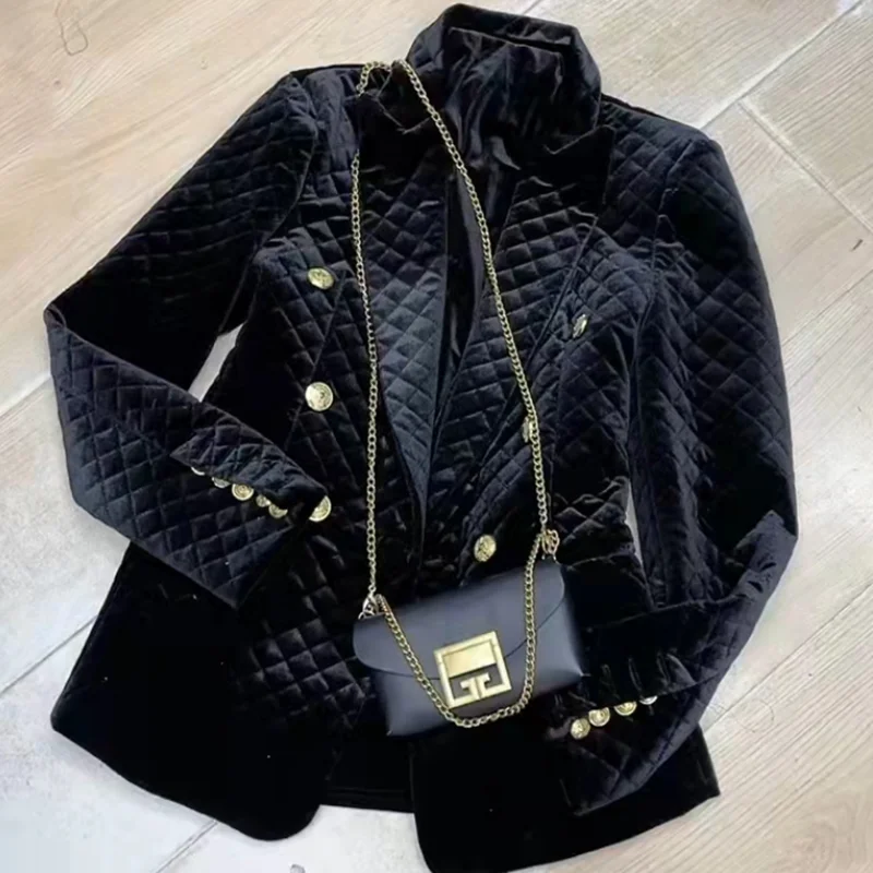 

black Lingge women velvet cotton coat women's new suit collar blazer
