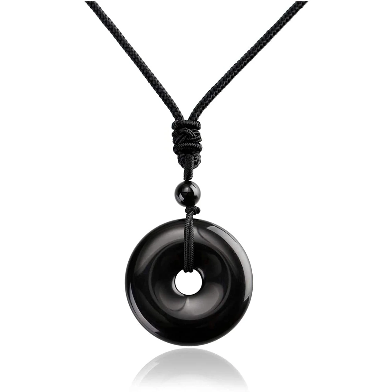 

Black Obsidian Coin Pendant Necklace Healing Chakra Crystal Amulet Lucky Pingan Donut 25/30/40MM Gemstone Protection Women
