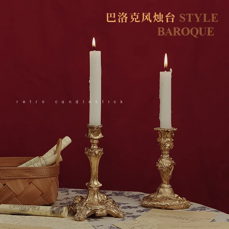 Baroque Candlesticks Vintage Candle Ornaments Dinner Table Decoration Photo Props Wedding Decor