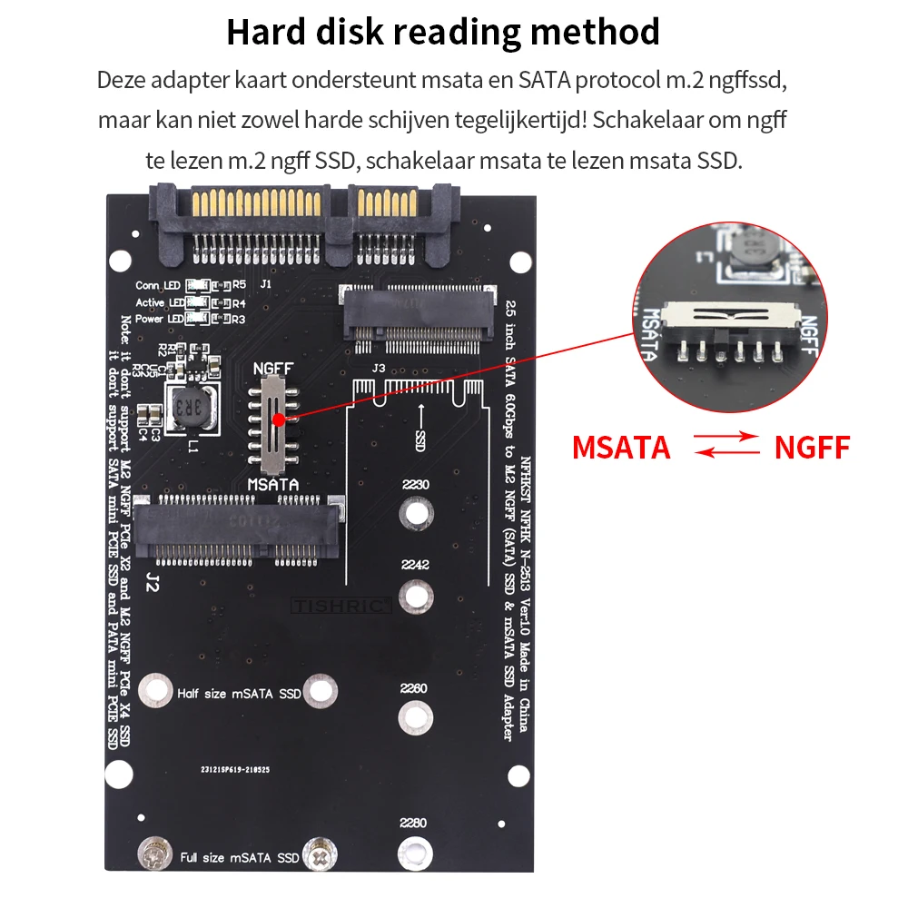 Адаптер TISHRIC Msata-Sata 2 5 дюйма плата адаптера M2 SATA 60Gdps адаптер SSD M.2 NGFF MSATA-Sata для ПК -