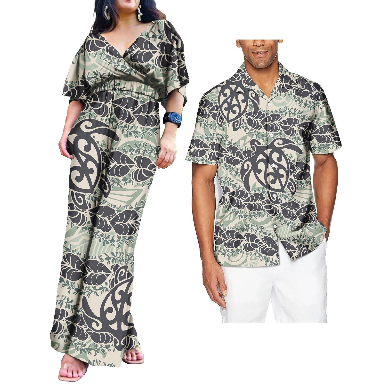 Plus Size Polynesian Tribal Design Puletasi one piece jumpsuit &amp Men Hawaiian Shirt Elegant Casual Women Clothing Lady