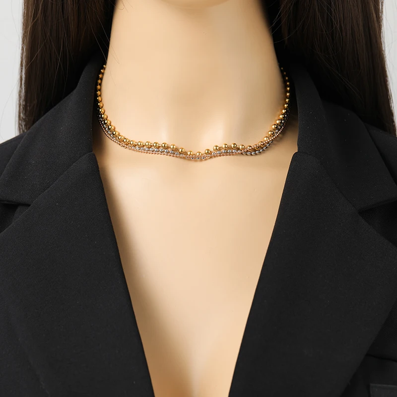 GANEMLY из нержавеющей стали 316L 3 цвета слоя цепочка бисера ожерелье для женщин