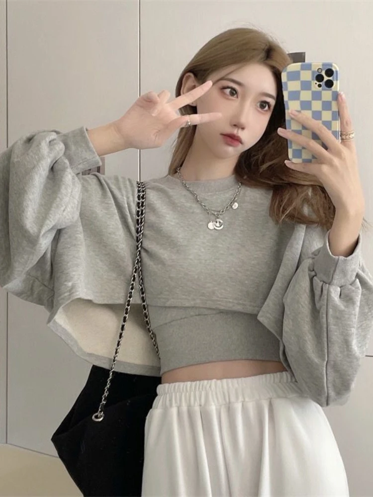 

Two Pieces Sets Women Sweatshirt and Camis Autumn Sweet Preppy Style Fashion Crops Design Streetwear Lady Korean Y2k New Outfits