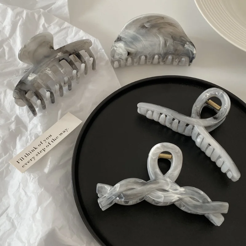 

New Gray Ink Halo Dyeing Hair Claw Summer Simple Retro Acrylic Shark Clip Chinese Style Headdress Hair Accessories for Women