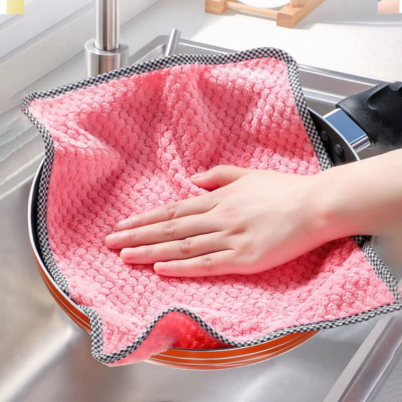 New Kitchen Towels High Quality Color Clean Towel Microfiber Kitchen Dish Cloth Super Absorbent Scouring Pad Napkins Tableware
