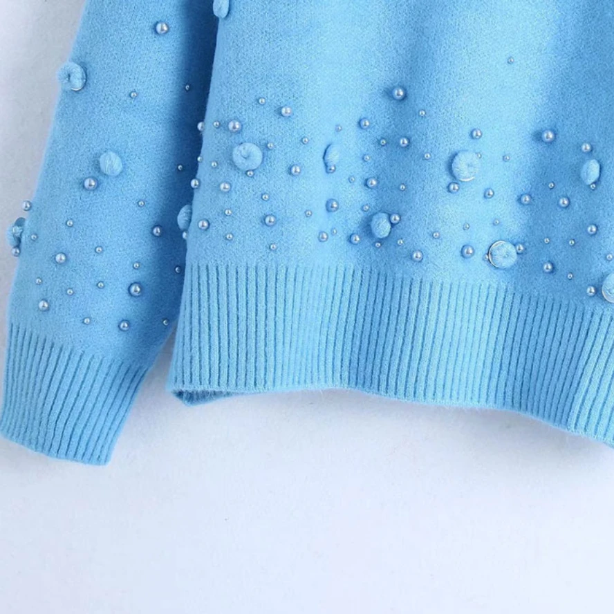 Женский трикотажный свитер с блестками и помпоном длинным рукавом |