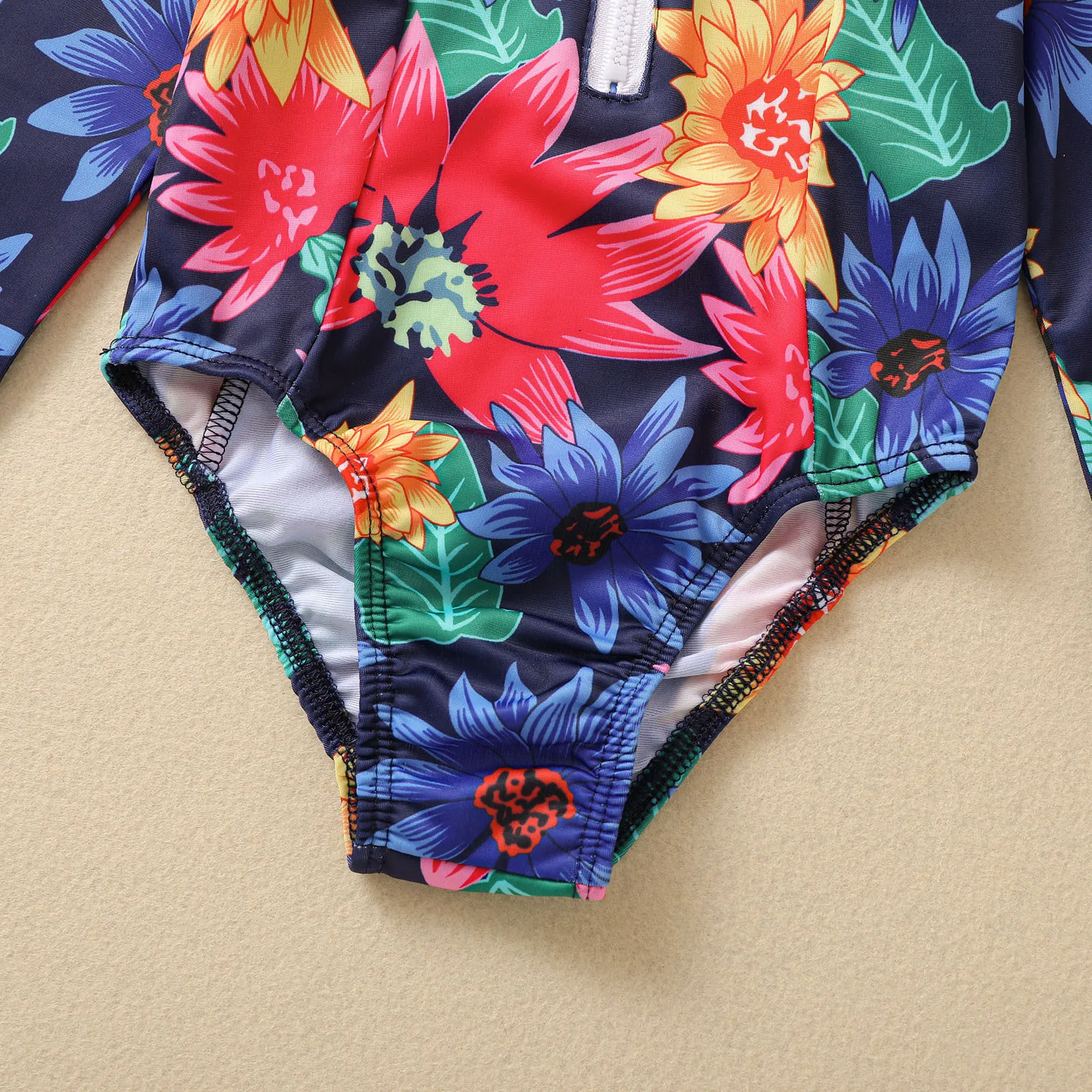 Летний Цельный купальник с длинным рукавом и цветочным принтом # p4 | Детская