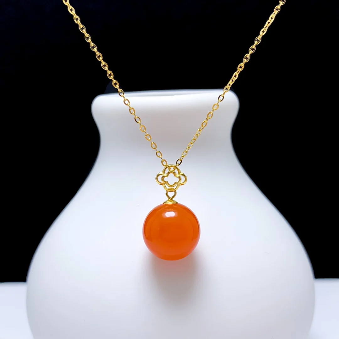

shilovem 18K yellow Gold real Natural south Red agate pendants no necklace fine plant Jewelry classic gift plant yzz11118222nh