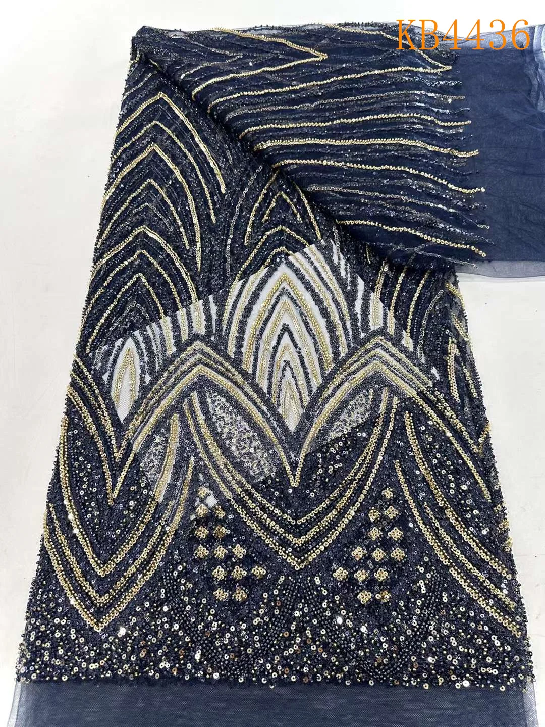 Темно-синяя кружевная ткань с вышивкой из бисера Новые африканские ткани 2024