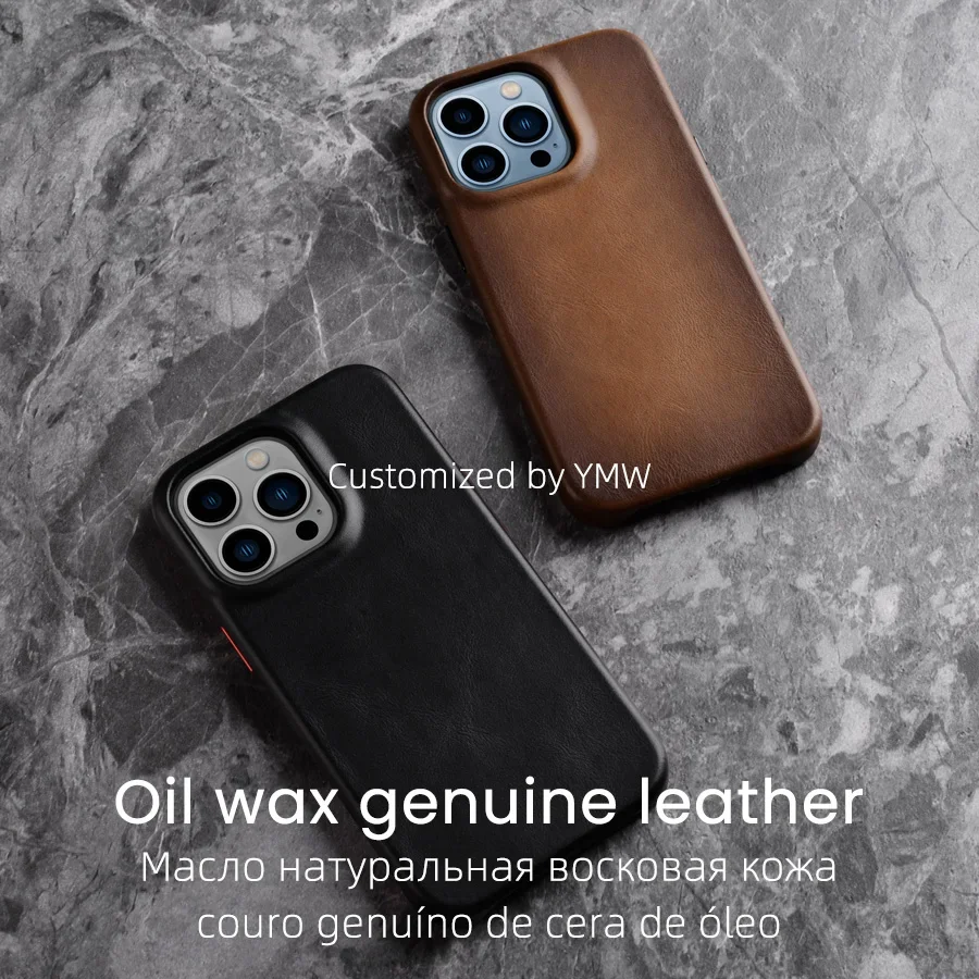YMW чехол ручной работы из натуральной кожи с масляным воском для iPhone 15  14 Pro Max Plus 13 12 mini Роскошный деловой Ретро чехол для телефона из ...