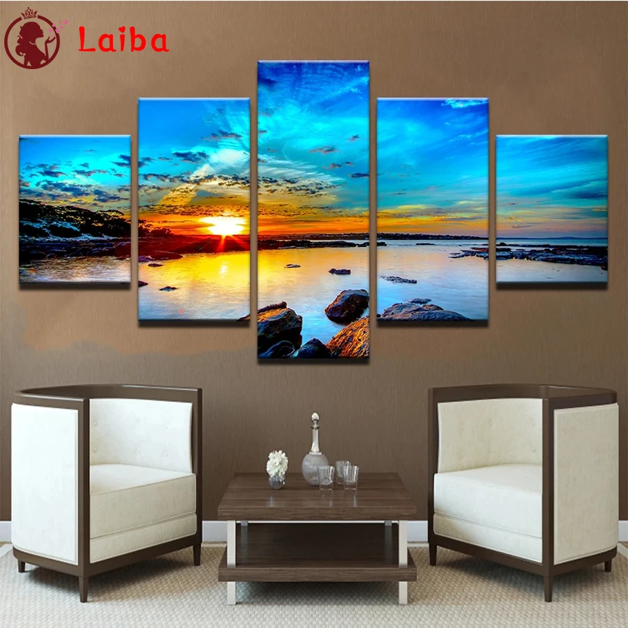 

DIY Diamond Painting nature scenery sunset seascape Diamond Mosaic Full Drill Square Embroidery Cross Stitch Handmade Hobby5pcs