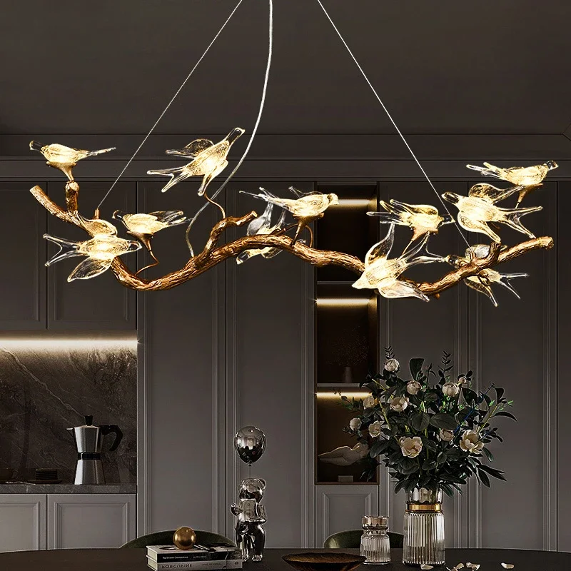 

Modern Flying Swallow Copper Glass Creative Living Room Dining Room Villa Duplex Staircase Chandelier Art Crystal Chandelier