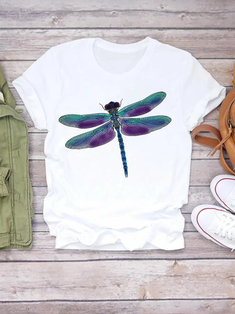 

Dragonfly Watercolor 90s Style Women Short Sleeve Graphic T Top Fashion Print T-shirts Cartoon Shirt Stylish Female Tee T-Shirt