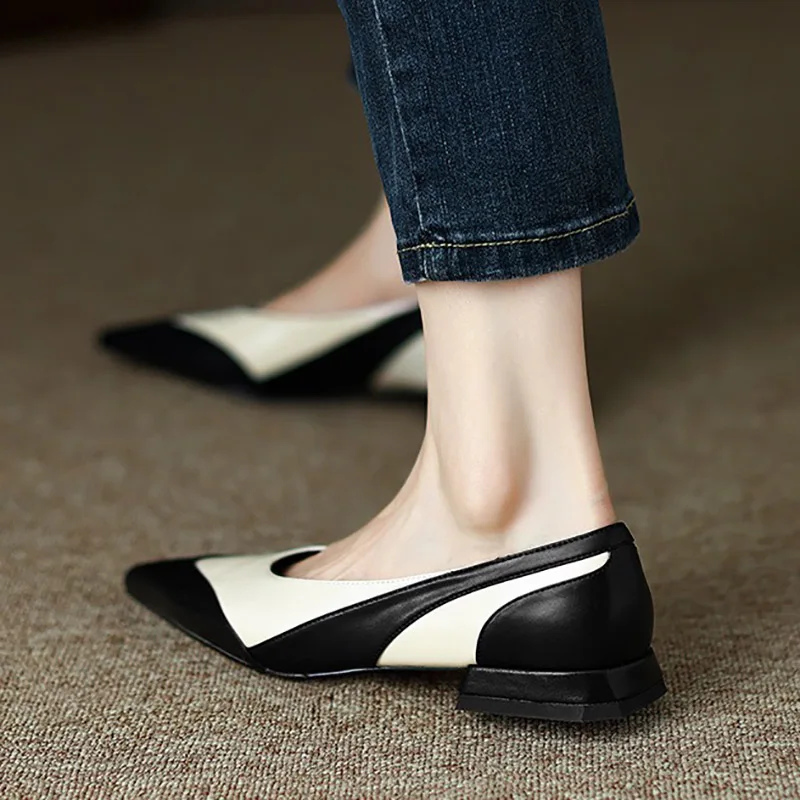New Women's Flats Boat Shoes Pointed Toe Slip on Office for Lady Leather Shoes