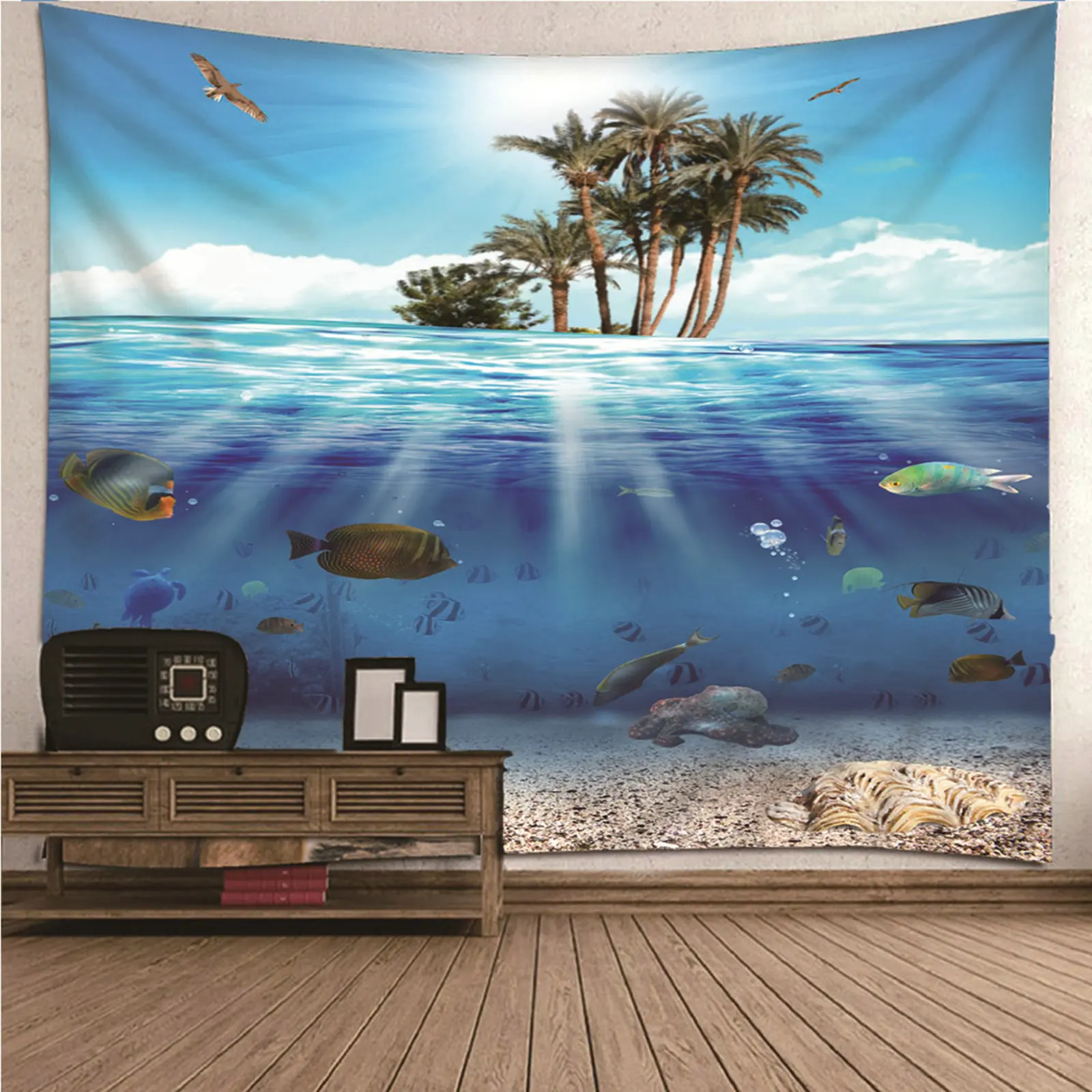 

Tapestry Small 3D Wall Decoration Underwater World Coconut Tree Wall Hanging Blanket Dorm Art Decor Covering