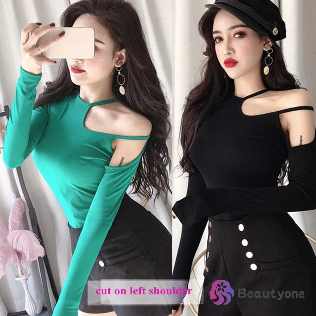 

Korean Women Fashion Off Shoulder Long Sleeved T-Shirt