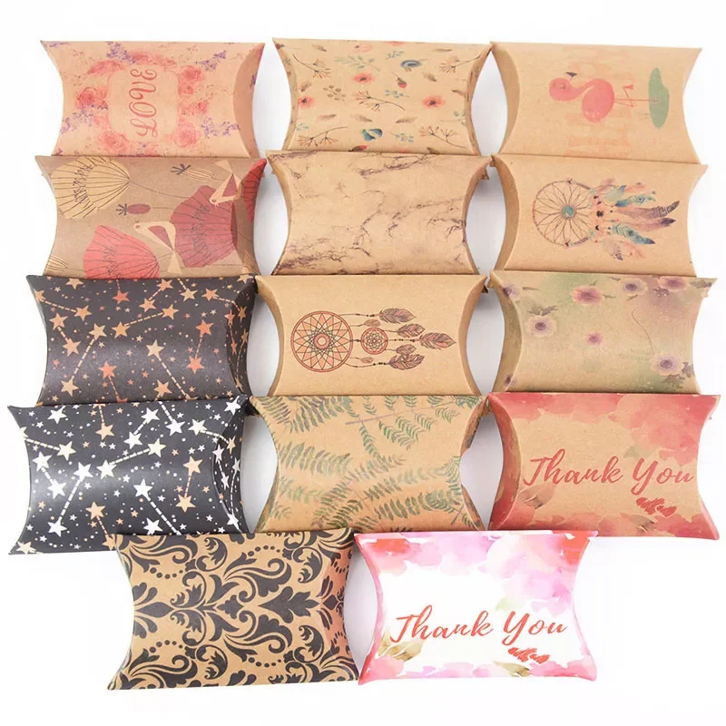

10/20pcs Kraft Paper Pillow Candy Box Christmas Wedding Decoration Gift Packaging Boxes Baby Shower Birthday Party Supplies