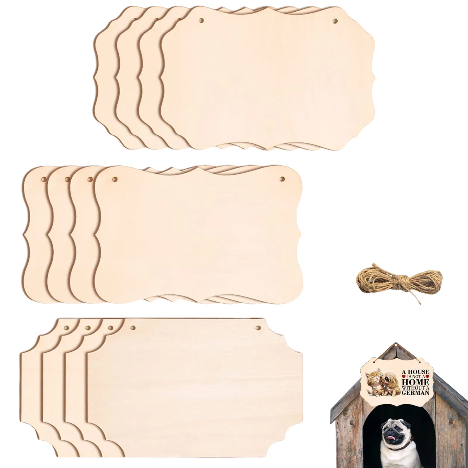 

Unfinished Hanging Wood Sign 12pcs/Set Rectangle 3 Shaped Wooden Hanging Sign Plaques Wooden Slice Cutouts For DIY Crafts Door