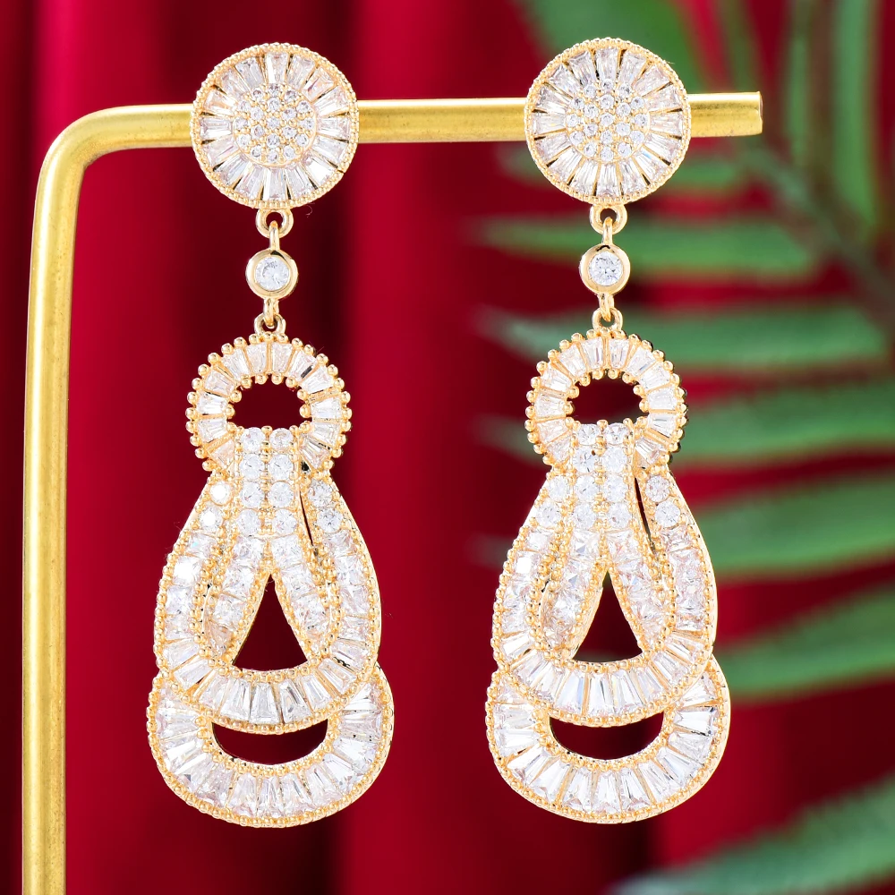 

Женские серьги-подвески Siscathy, роскошные серьги золотого цвета с фианитом, Ювелирное Украшение для вечеринки