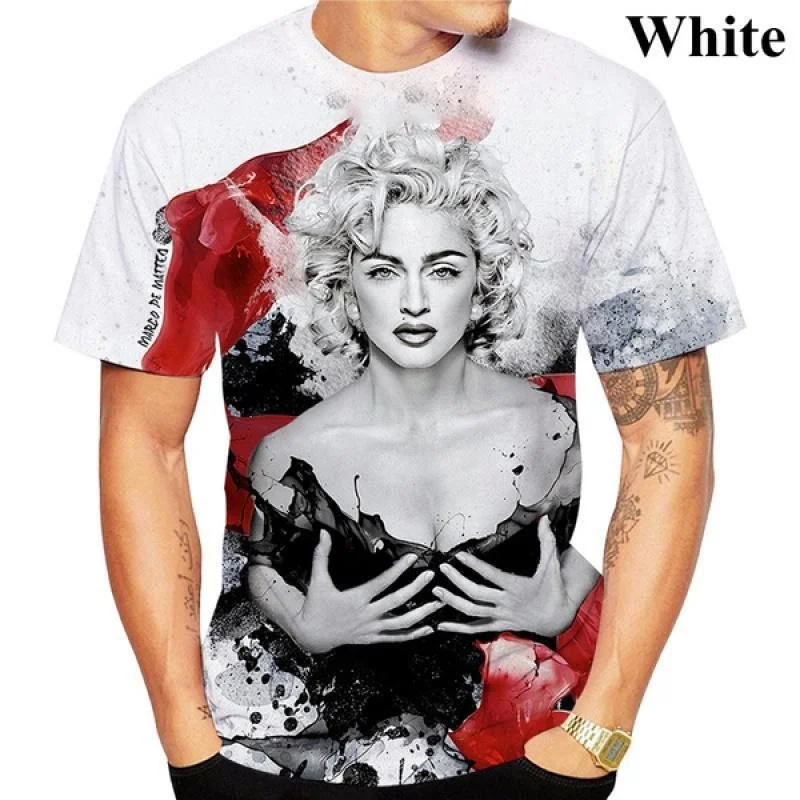 

2023 Summer New Fashion Men's Clothing 3D Printing T-shirt Pop Singer Actress Madonna Ciccone Casual Short-sleeved Y2k Tops