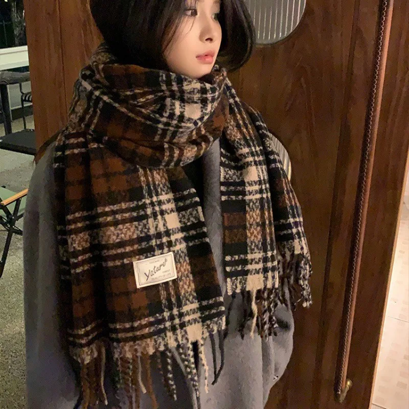 Корейский Клетчатый Детский шарф милый теплый жаккардовый розовый шейный платок