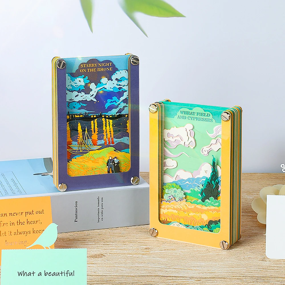 

Creative Gift Omoshiroi Block Van Gogh Painting Picture Art 3D Memo Pad With Pen Holder Tear Off Notepad Book Mark For Boy Girl