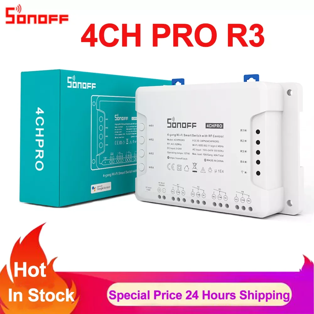 

NEW2023 Sonoff 4CH PRO R3 Wifi Smart Switch Inter Lock Inching Lock Mode DIY Timer Switch Via Ewelink APP Work with Alexa Google