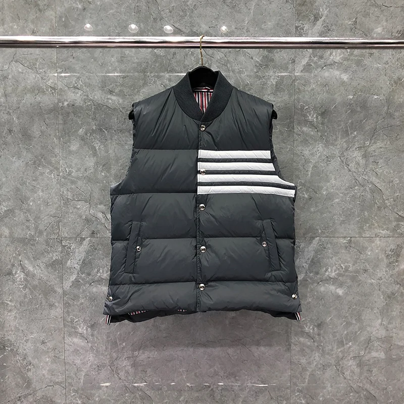 

THOM Men's Performance TB Down Vest for Cold Days in the City Classic 4-Bar White Striped Design Winter Coats Men Jackets