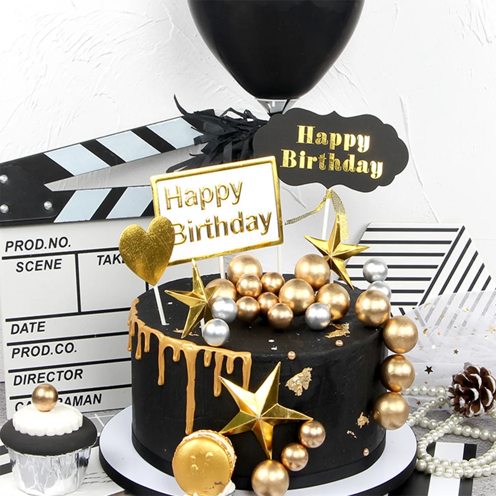 

10pcs Gold Silver Ball Cake Topper Lovely Birthday Cup Cake Decoration Baby Shower Kids Birthday Party Wedding Favor Supplies
