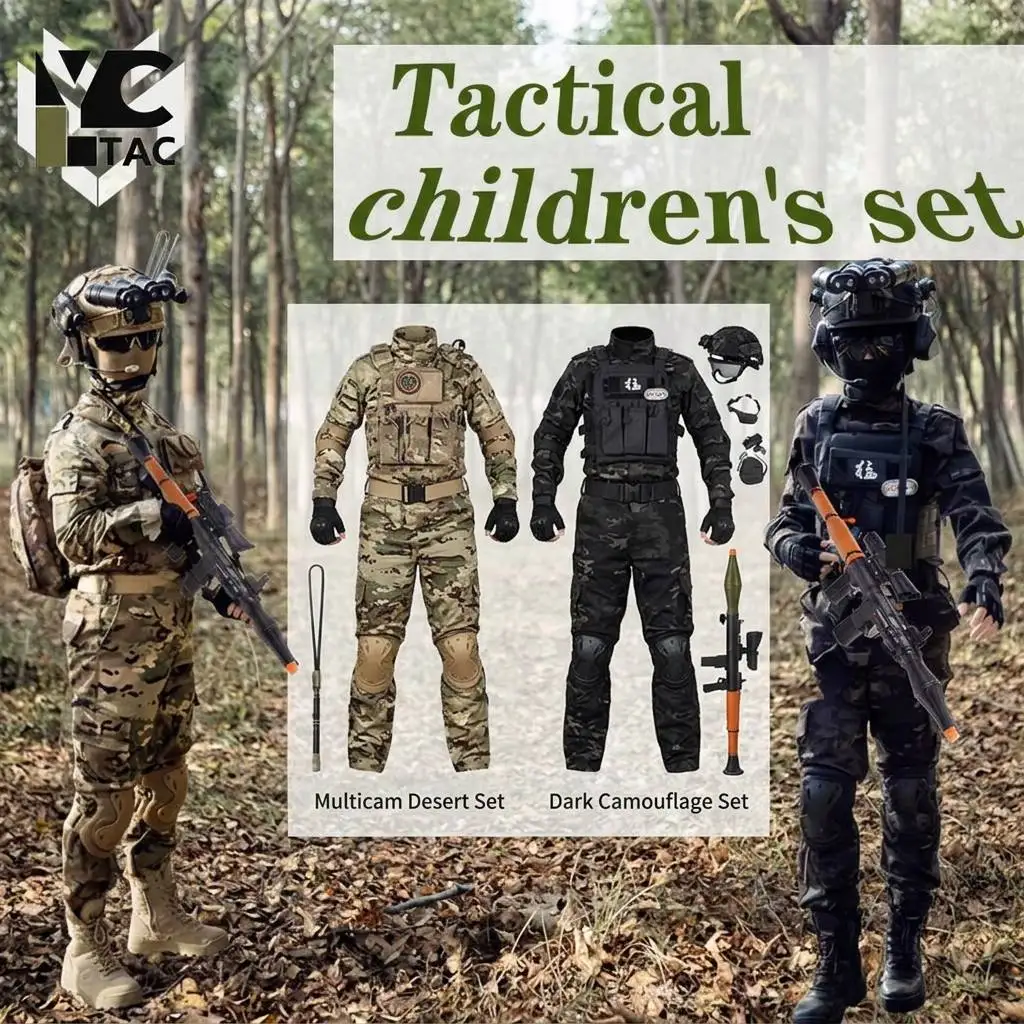 Фото Детский камуфляжный комплект YCTAC для мальчиков и девочек, военная форма, тактическая одежда с длинным рукавом для охоты, кемпинга и игр в CS на открытом воздухе. №1