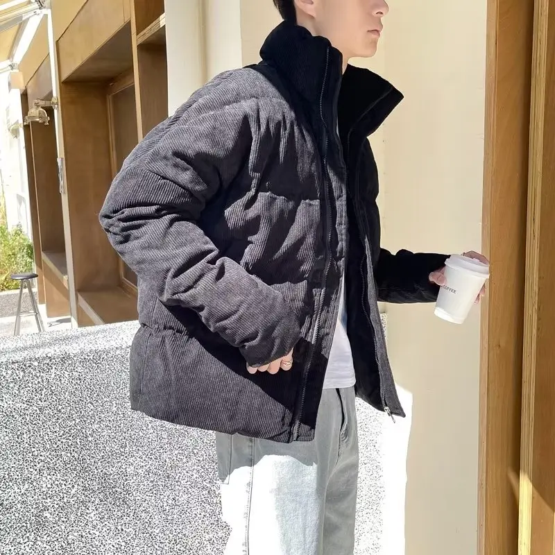 2022 Winter Thicken Corduroy Puffer Parkas Men Loose Casual Jackets Hiphop Overcoat Streetwear Social Parka Jackets Men Clothing