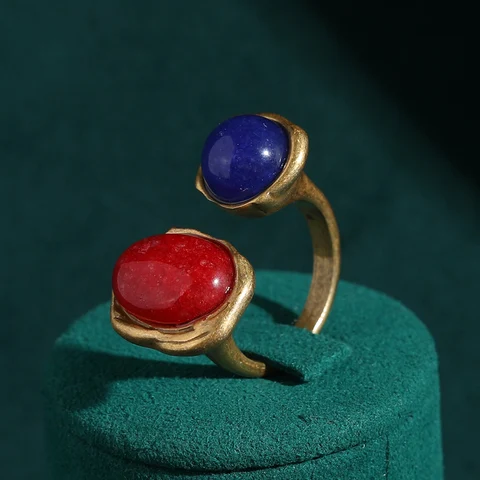 LOVE GREEN LIVE GREEN Винтажное кольцо из красного и синего камня для женщин