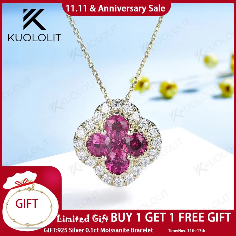 

Kuololit 2.10CTW Lab Grown Ruby Necklace for Women Solid 10K 14K 18K 925 Sliver Moissanite Pendant with Chain for Christmas Gift