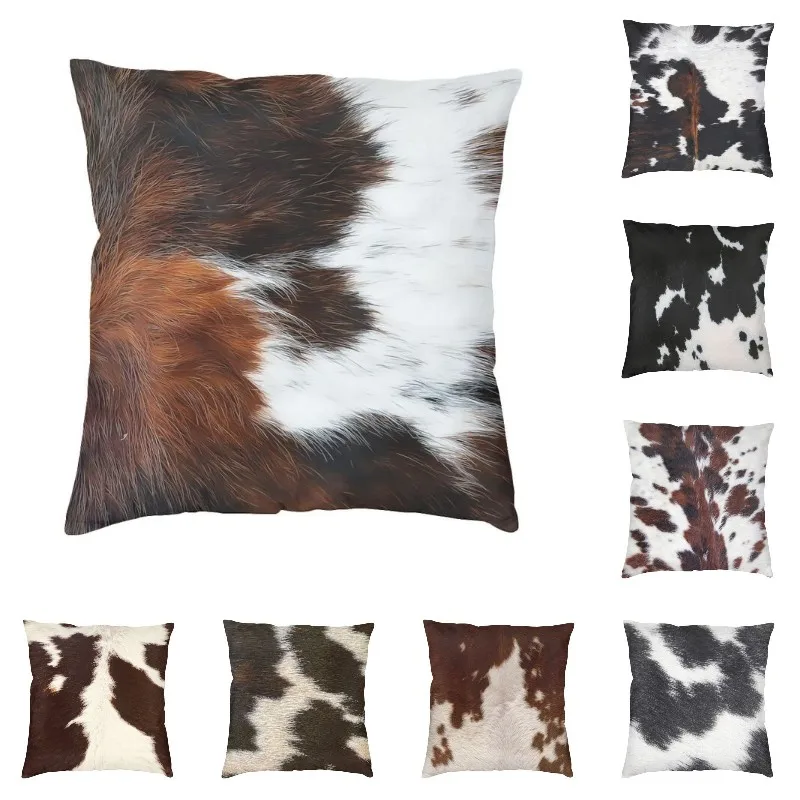 Hot Sale Scottish Highland Cow Cowhide Texture Cushion Cover 3D Print Animal Hide Leather Throw Pillow Case Sofa Car Home Decor