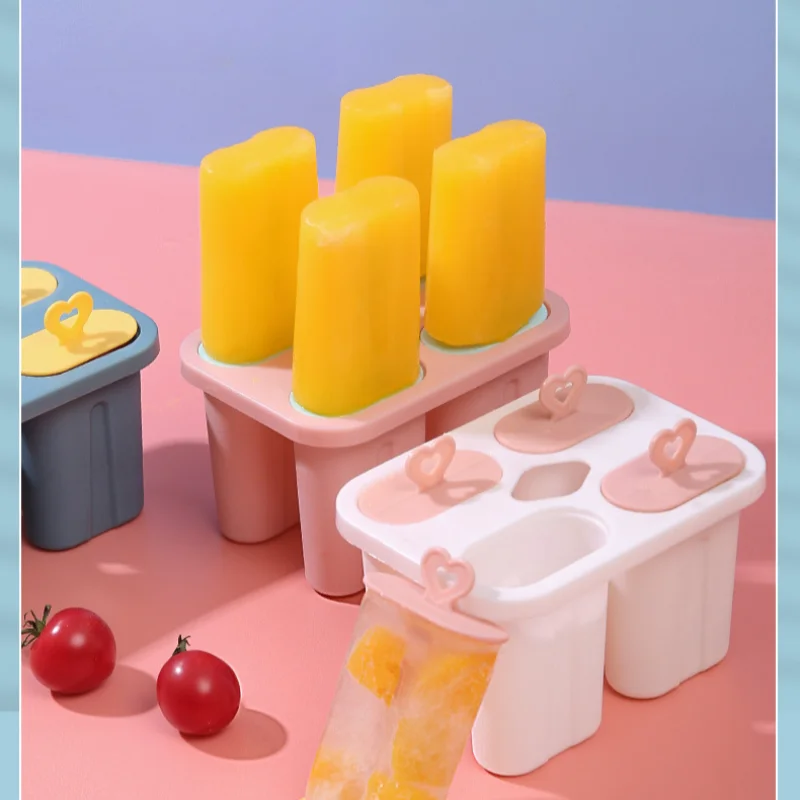 

4 Cells Big Size Silicone Ice Cream Mold Popsicle Molds DIY Homemade Dessert Freezer Fruit Juice Ice Pop Maker Mould Sticks