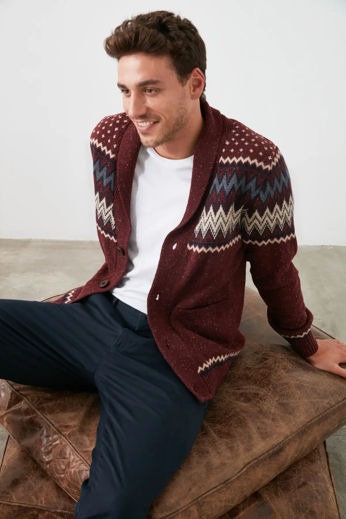 

Trendyol Male Jacquard Shawl Collar Knitwear Cardigan TMNAW20HI0034