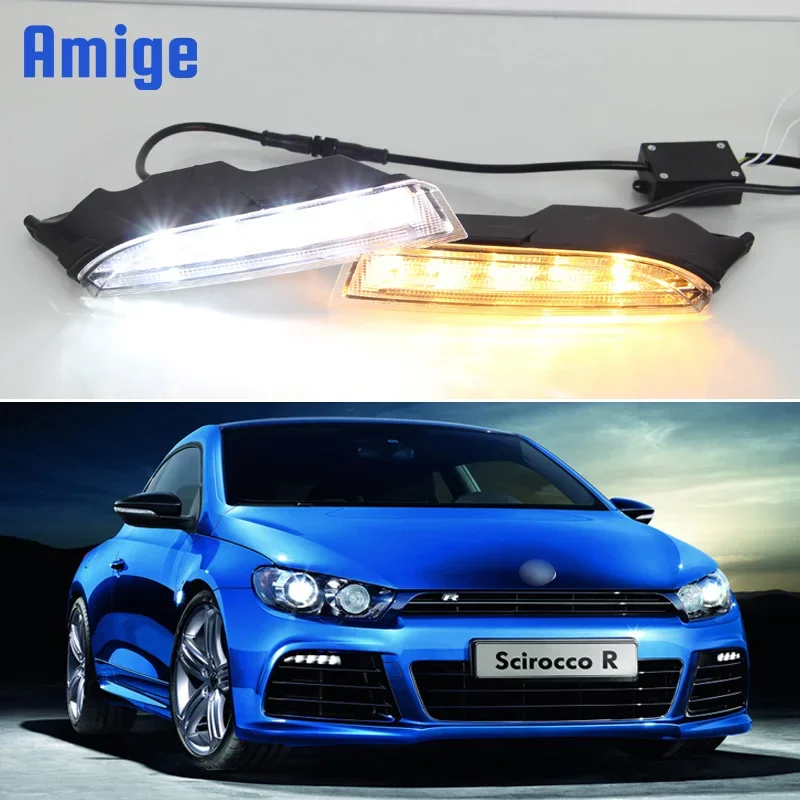 Автомобильный светодиодный DRL дневного света для Volkswagen Scirocco R 2010-2014 желтый