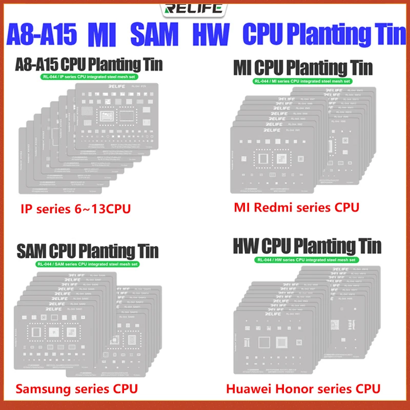 

RELIFE iPhone Samsung Huawei Xiaomi CPU Series Steel Planting Tin Net Mobile Phone Motherboard Repair Tool Stencil Set Chip