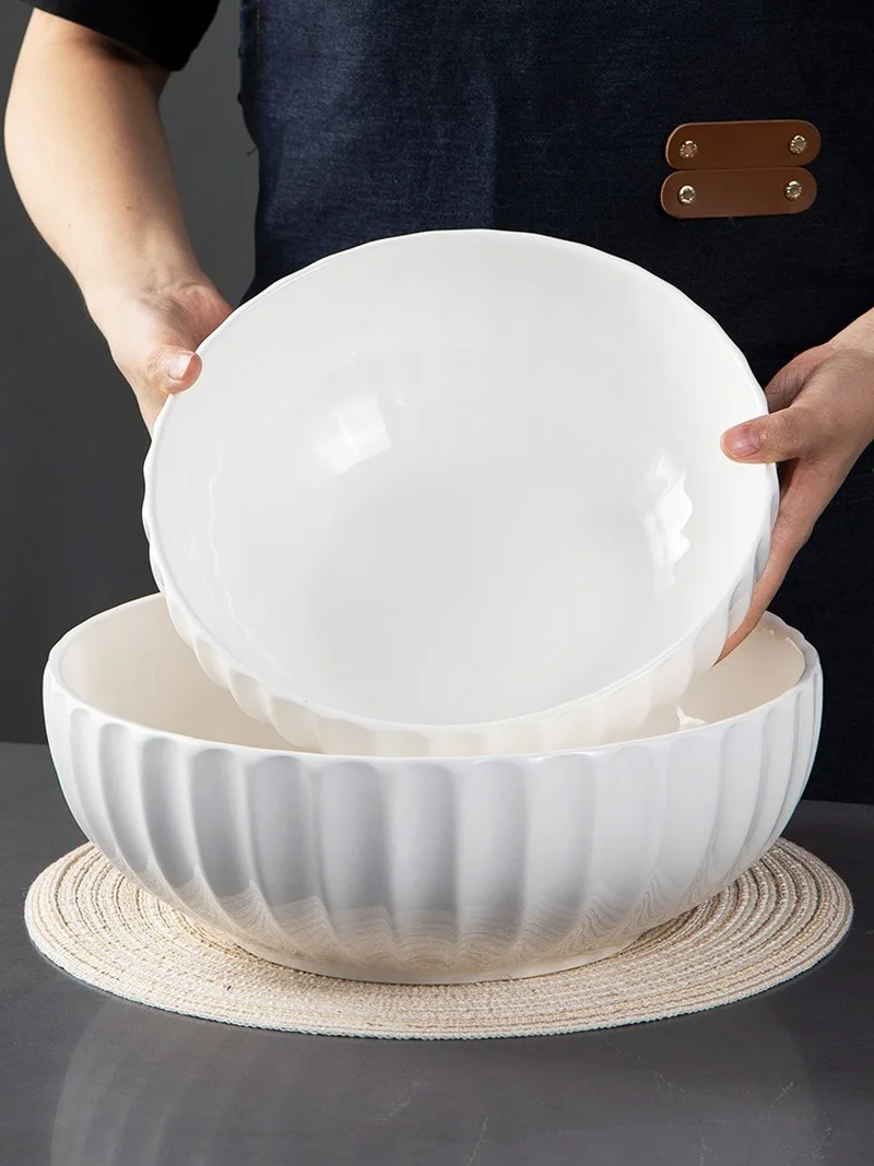 

Pure White Ceramic Big Soup Bowl Household Japanese Soup Plate Extra Large 12-Inch Pumpkin Bowl Boiled Boiled Fish with Pickled