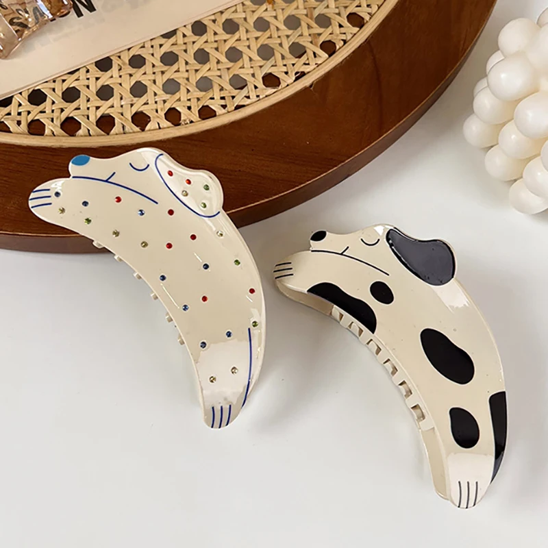 Зажим для волос Стразы с забавной милой собакой женщин зажим акулой мультяшными