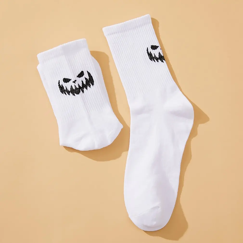 8Pcs Pumpkin Socks Vertical Stripes Unisex Funny Personality Pattern Mid-top Polyester Warm Breathable Halloween Socks Kids