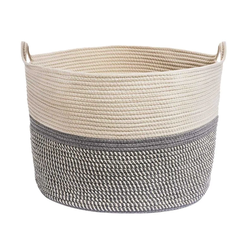 

Large Blanket Basket Corn Skin Woven Cotton Rope Storage Basket Laundry Basket with Handle Toy Organizer