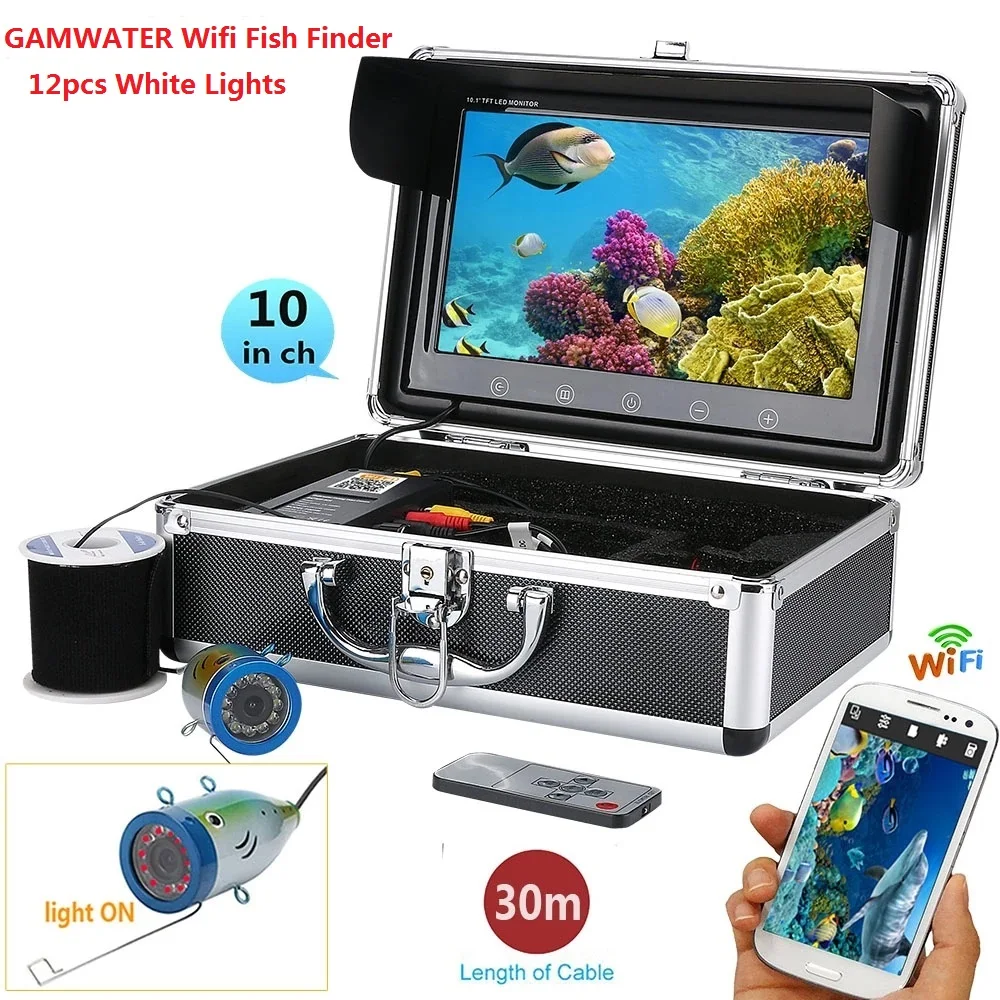 Подводный рыболокатор GAMWATER 30M 1000TVL Wi-Fi 10 дюймов HD 720P 12 шт. легкая видеокамера