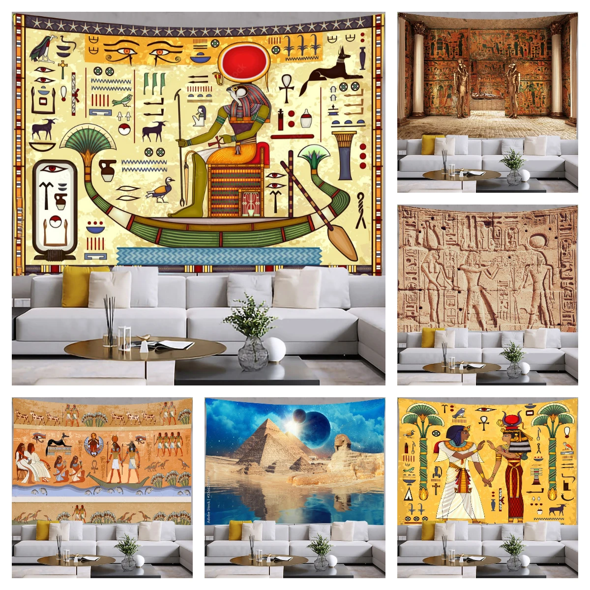 

Ancient Egyptian Tapestry Wall Hanging Hieroglyphic Carvings Boho Room Decoration Accessories Egypt Mural Tapestries Aesthetic
