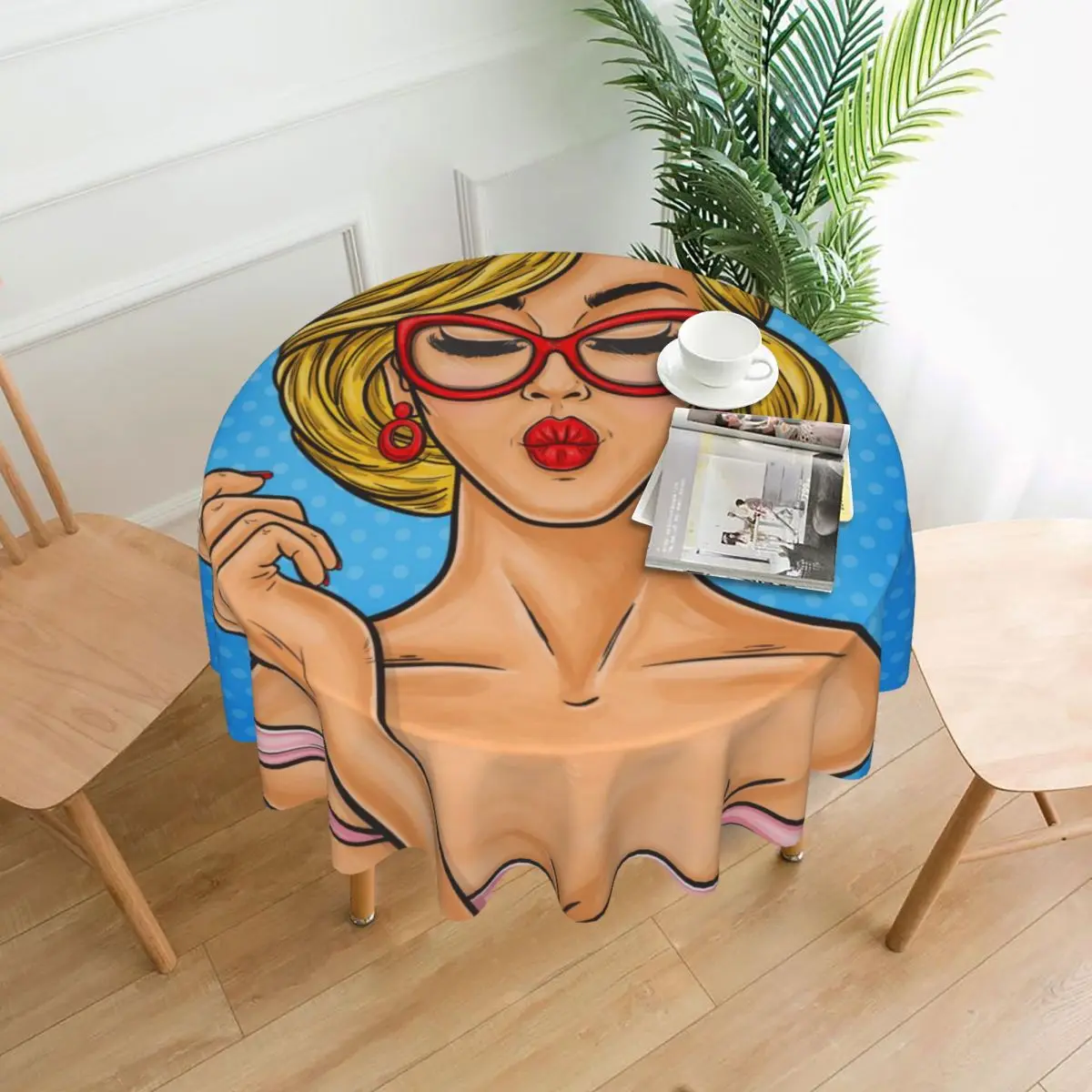 

Woman Paints Lips Decorative Tablecloth Thick Round Party Dining Table Cover Tea Table Cloth