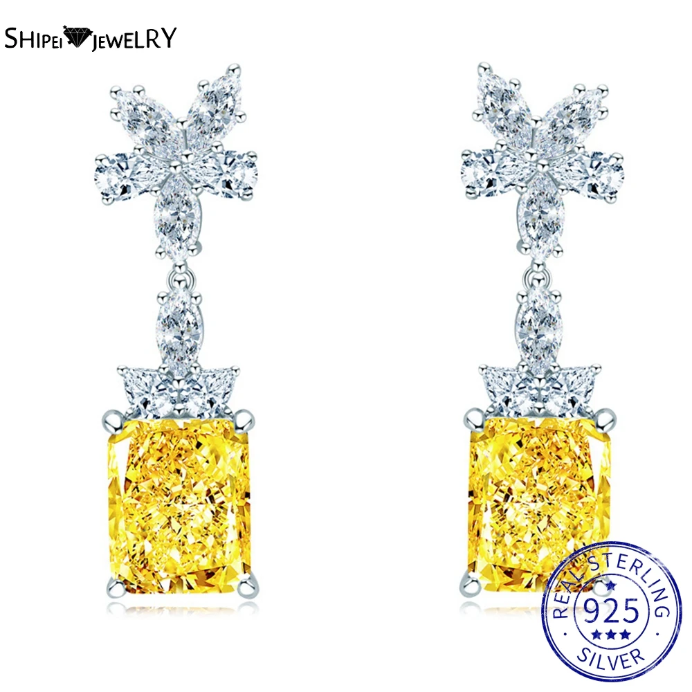 

Shipei Luxury 925 Sterling Silver VVS 3EX Crushed Ice Cut Created Moissanite Gemstone Party Fine Jewelry Women Dangle Earrings