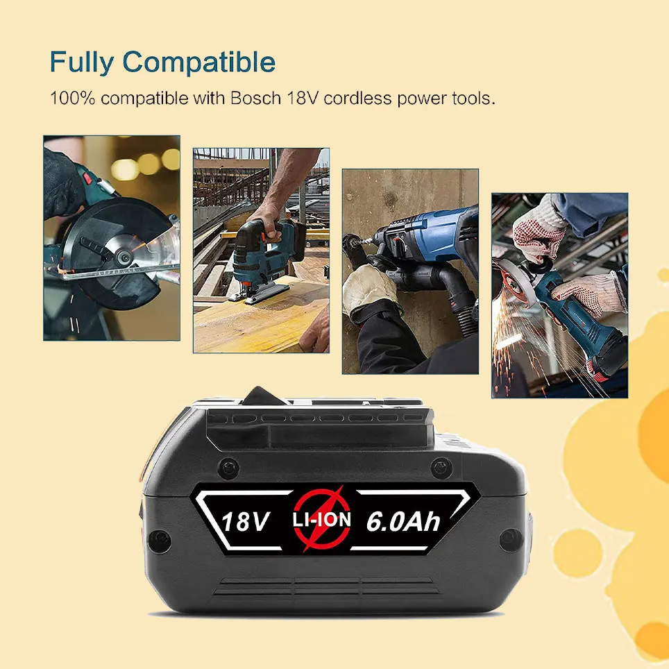

2021 Battery 18V 6000mAh lithium battery replacement Bosch 18V 17618-01, 24618-01, 25618, 26618, cordless power tool battery