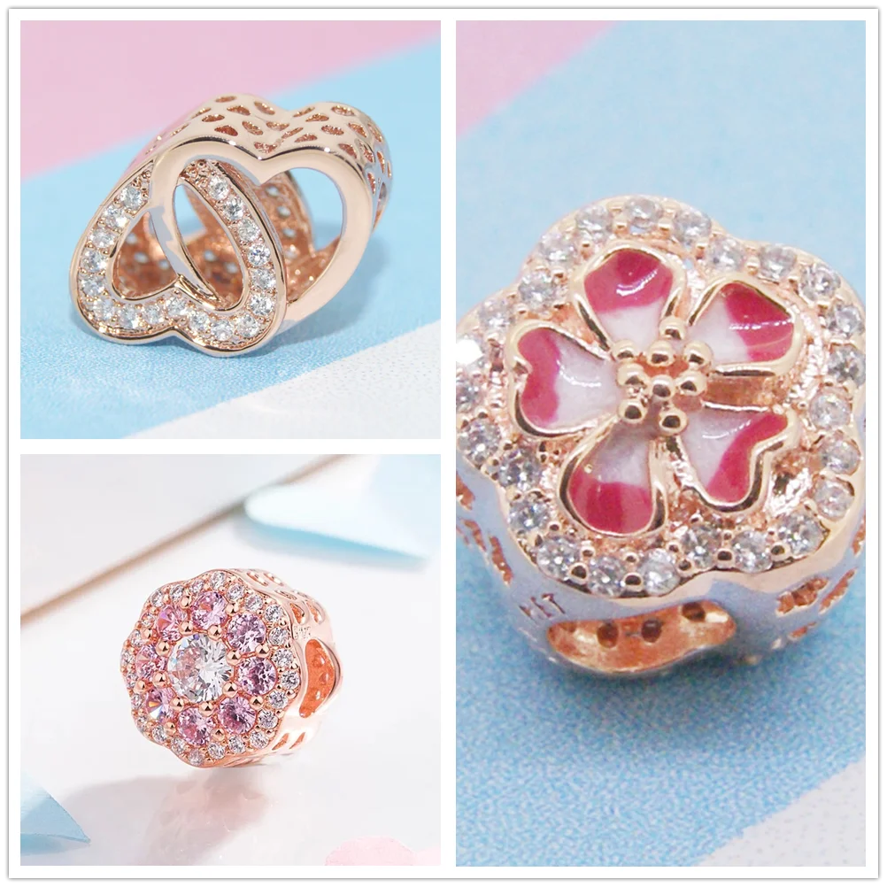 Бусина из серебра 925 пробы с подвеской в виде цветка и сердца